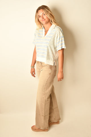 SUMMER BREEZE STRIPED V-NECK POLO