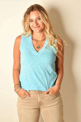 SLUB COTTON V-NECK TANK