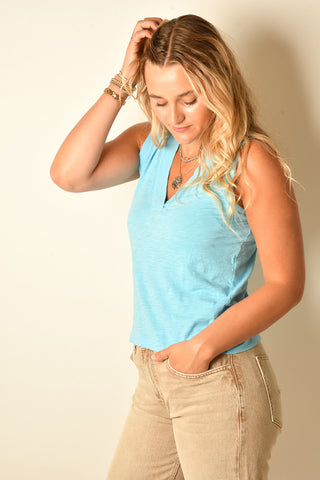 SLUB COTTON V-NECK TANK