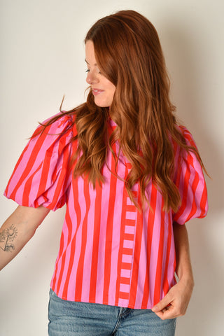 PINK + RED STRIPE BLOUSE