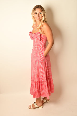 BOW GINGHAM MIDI DRESS