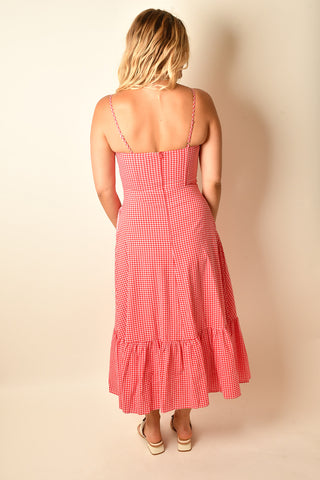 BOW GINGHAM MIDI DRESS