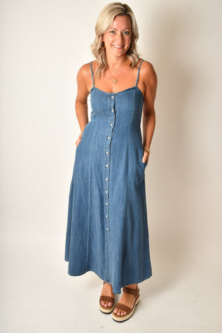 ANGEL EYES DENIM MIDI DRESS