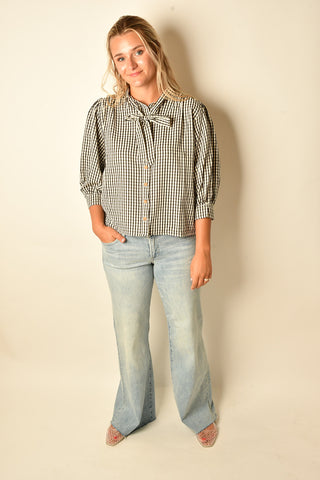 GINGHAM TIE BLOUSE