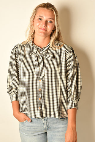 GINGHAM TIE BLOUSE