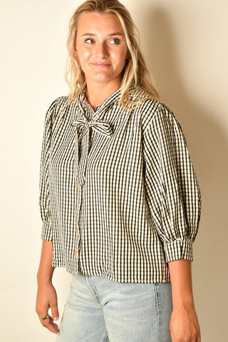 GINGHAM TIE BLOUSE