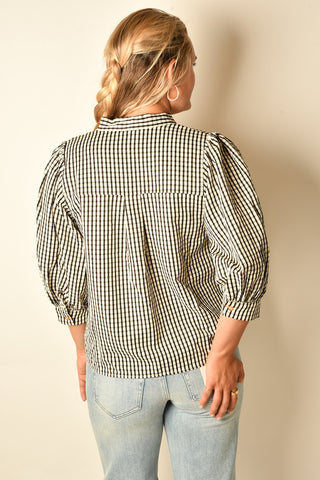 GINGHAM TIE BLOUSE