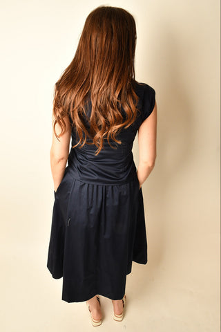 NAVY COLLAR CAP SLEEVE BLOUSE