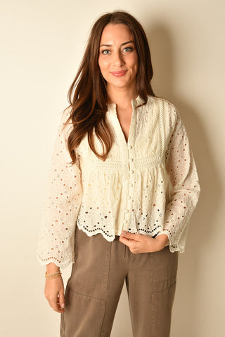 EVERLY SCALLOPED EYELET BLOUSE
