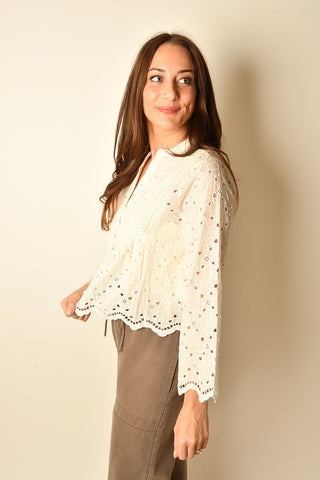 EVERLY SCALLOPED EYELET BLOUSE