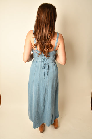 LEONORA LACE UP MIDI DRESS