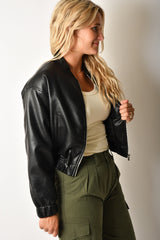 FAUX LEATHER BOMBER