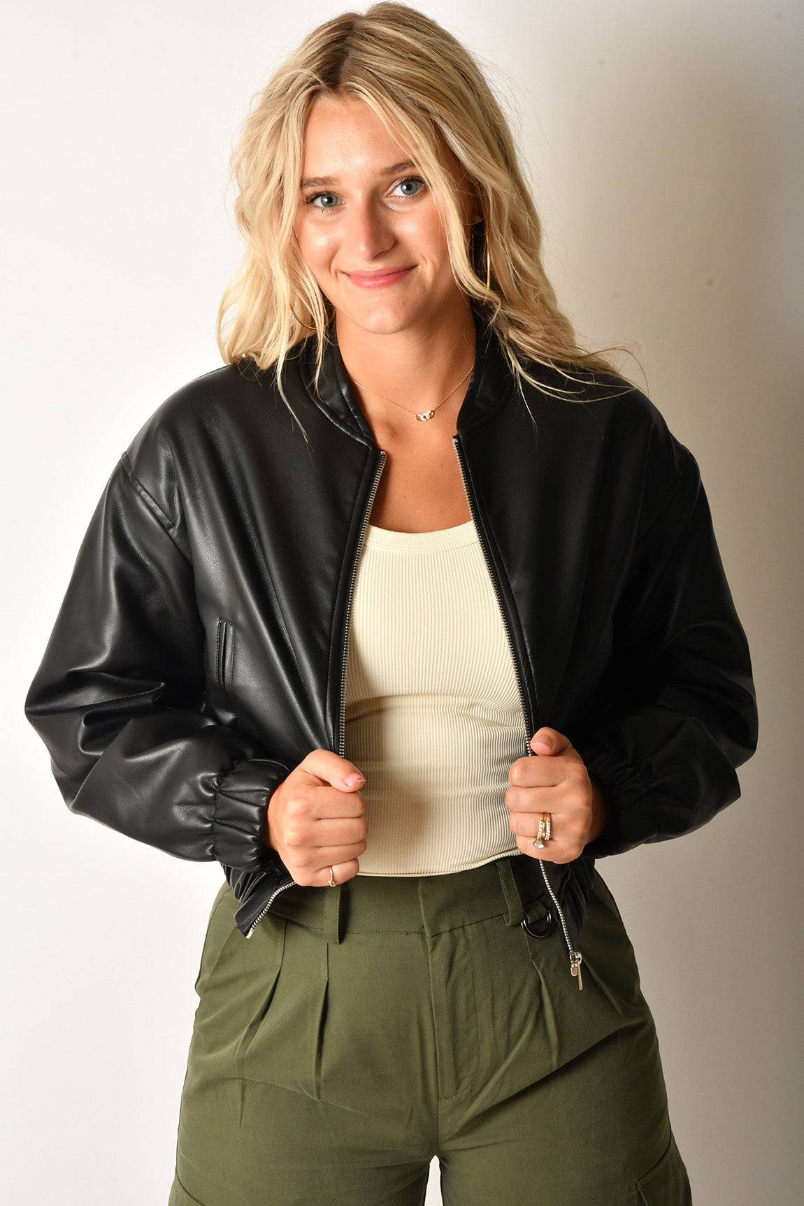 FAUX LEATHER BOMBER