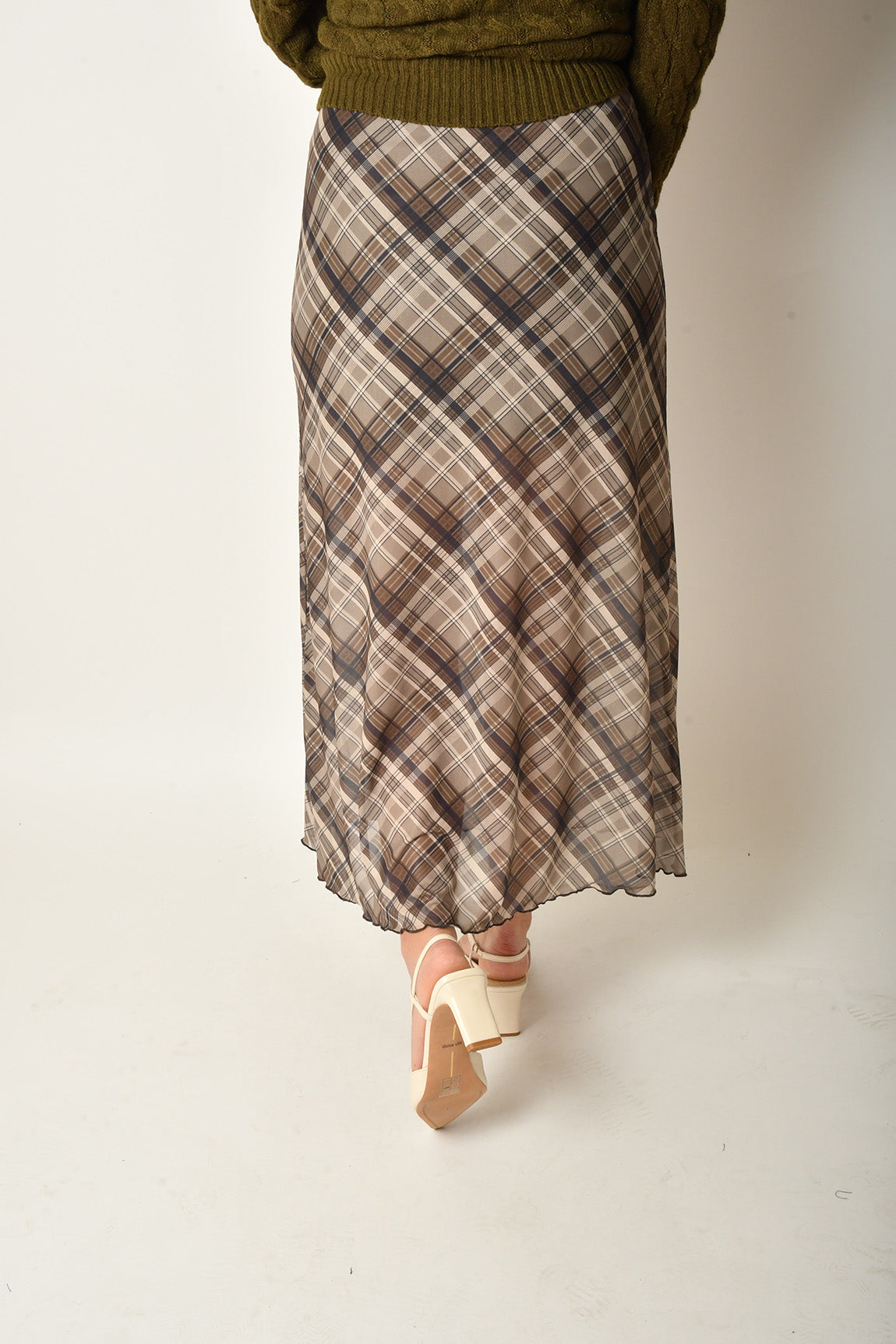 PLAID MESH MIDI SKIRT
