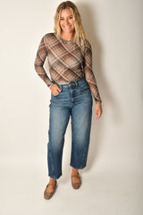 PLAID MESH CREWNECK