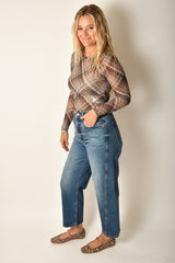 PLAID MESH CREWNECK