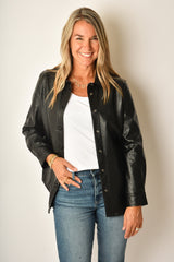 SEAMED FAUX LEATHER SHACKET