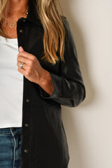 SEAMED FAUX LEATHER SHACKET