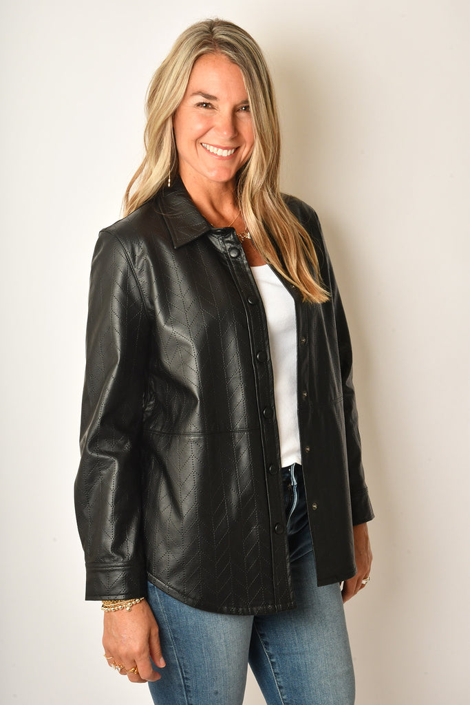 SEAMED FAUX LEATHER SHACKET