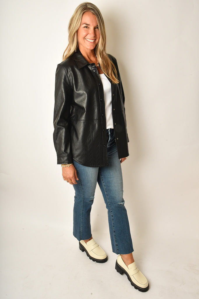 SEAMED FAUX LEATHER SHACKET