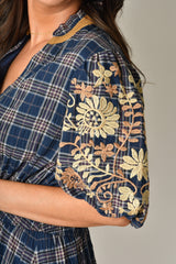 EMB PUFF SLEEVE GINGHAM DRESS
