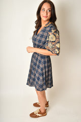 EMB PUFF SLEEVE GINGHAM DRESS