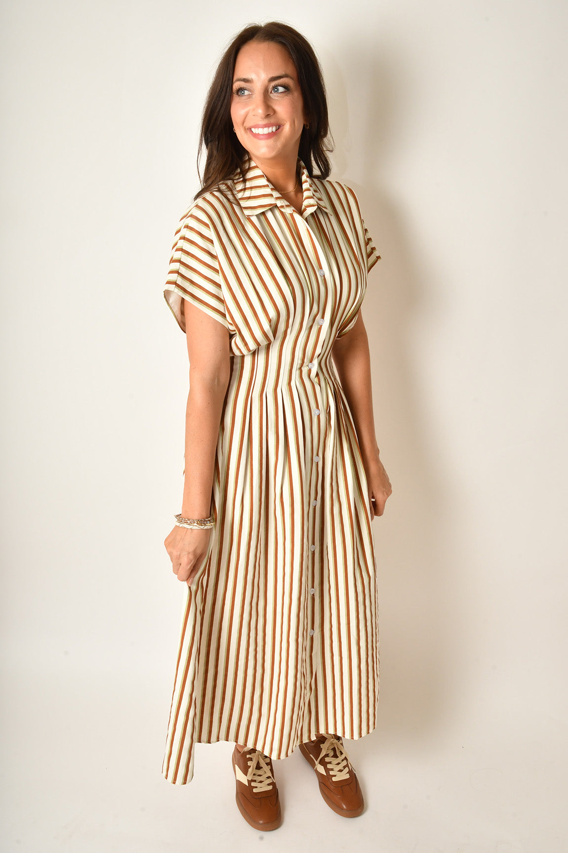 STRIPE BUTTON UP MAXI DRESS