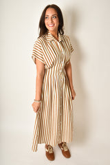 STRIPE BUTTON UP MAXI DRESS