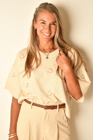 HORSE SHOE EMBROIDERED SWEATER