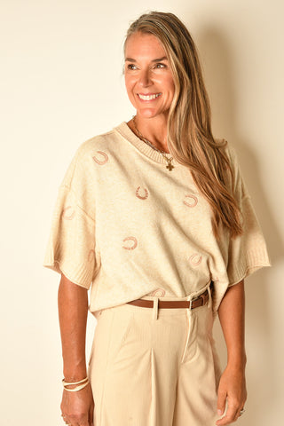 HORSE SHOE EMBROIDERED SWEATER