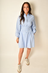 STRIPE GATHER WAIST SHIRT DRESS