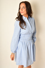 STRIPE GATHER WAIST SHIRT DRESS