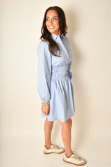 STRIPE GATHER WAIST SHIRT DRESS
