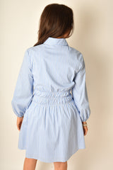 STRIPE GATHER WAIST SHIRT DRESS