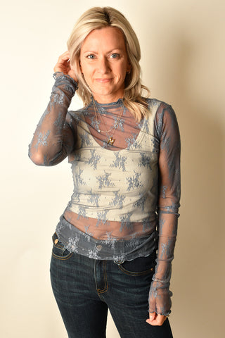 LACE MOCK NECK LONG SLEEVE