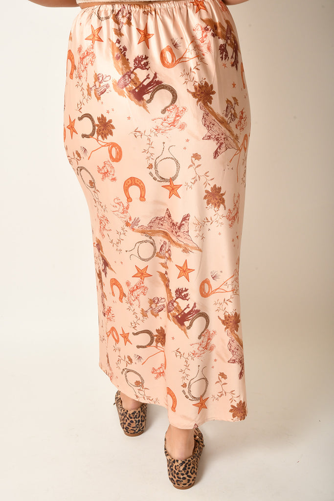 WESTERN PRINT SATIN MIDI