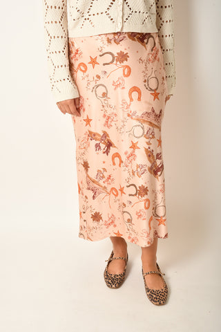 WESTERN PRINT SATIN MIDI