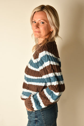 CHOCOLATE & BLUE STRIPED SWEATER