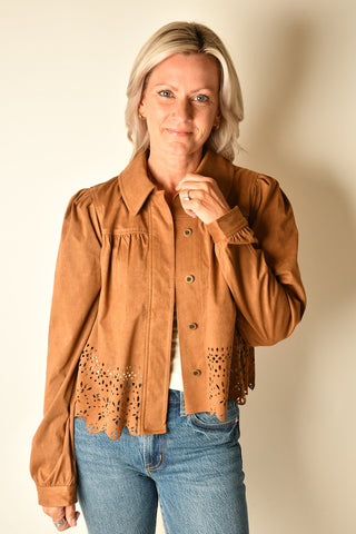 PUFF SLEEVE LASER CUT HEM JACKET