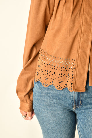 PUFF SLEEVE LASER CUT HEM JACKET