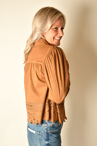 PUFF SLEEVE LASER CUT HEM JACKET
