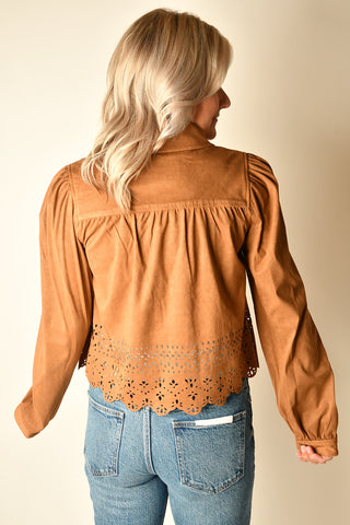 PUFF SLEEVE LASER CUT HEM JACKET