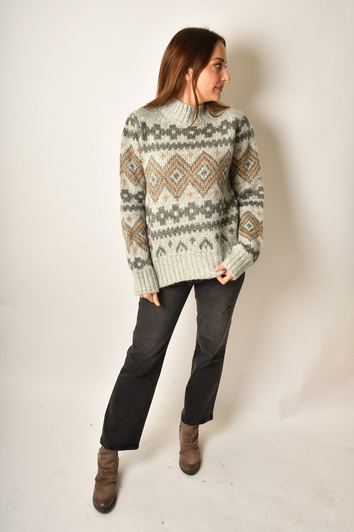 FAIR ISLE MOCK NECK SWEATER