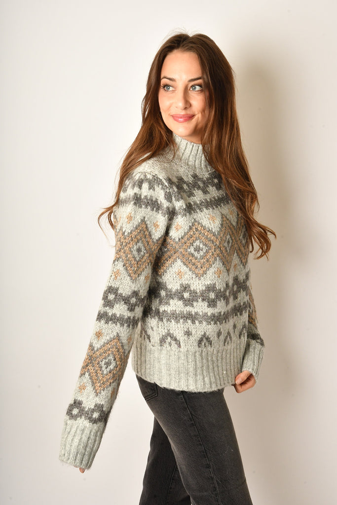 FAIR ISLE MOCK NECK SWEATER