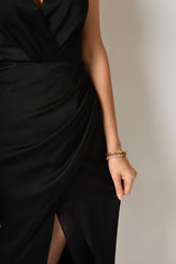 SATIN COLLAR SIDE SLIT DRESS