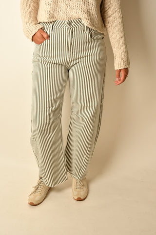 STRIPE BARREL OLIVE JEAN