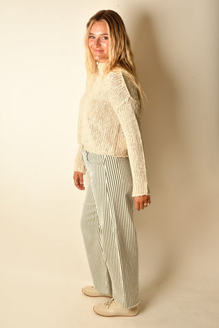 STRIPE BARREL OLIVE JEAN
