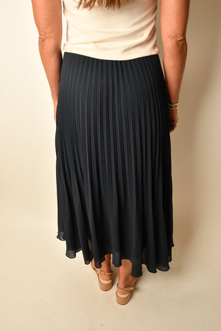 NAVY PLEATED MIDI SKIRT