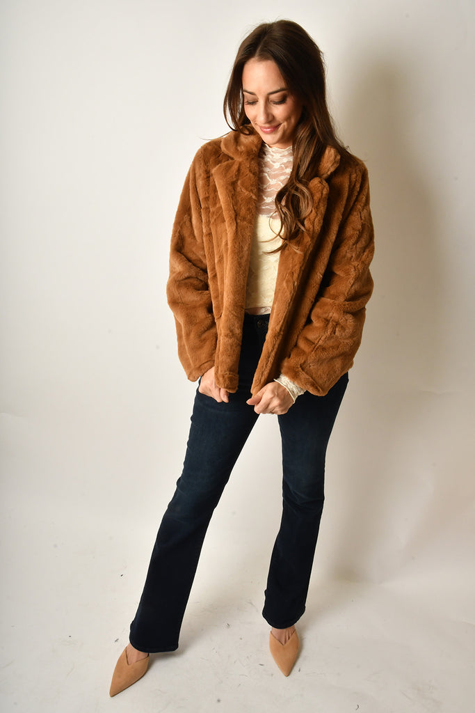 OPEN FAUX FUR MID JACKET