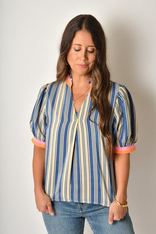 STRIPED V-NECK TOP